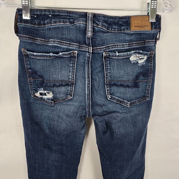 American Eagle Jegging Women's 4 Regular Blue Dark Wash Super Stretch X Distress - Picture 3 of 16